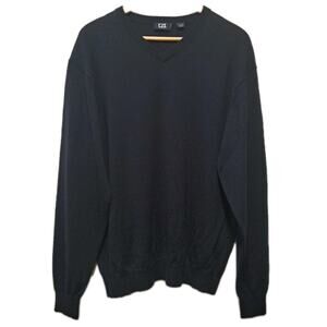 Cutter & Buck Wool Sweater Mens XL Navy Blue Knit V-Neck Pullover Merino Blend